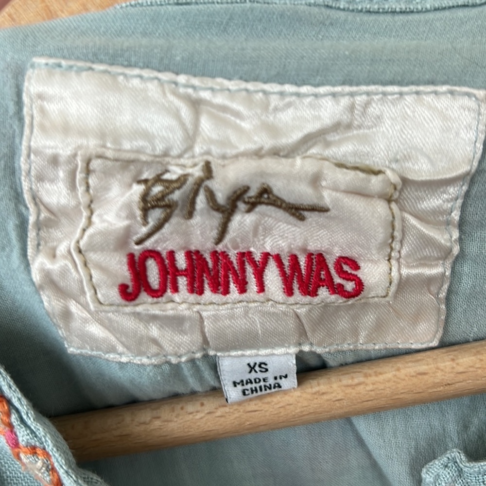 Johnny Was Biya Elektra Lined Blue Surf Linen Embroidered Boho Womens XS Tunic - Picture 3 of 5